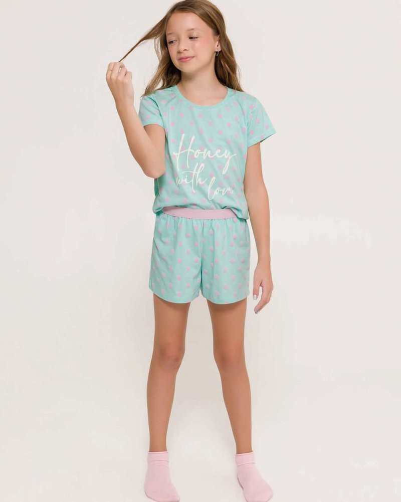 Pijama Feminino Infantil Manga Curta com Shorts Pijama Feminino Infantil Manga Curta com Shorts