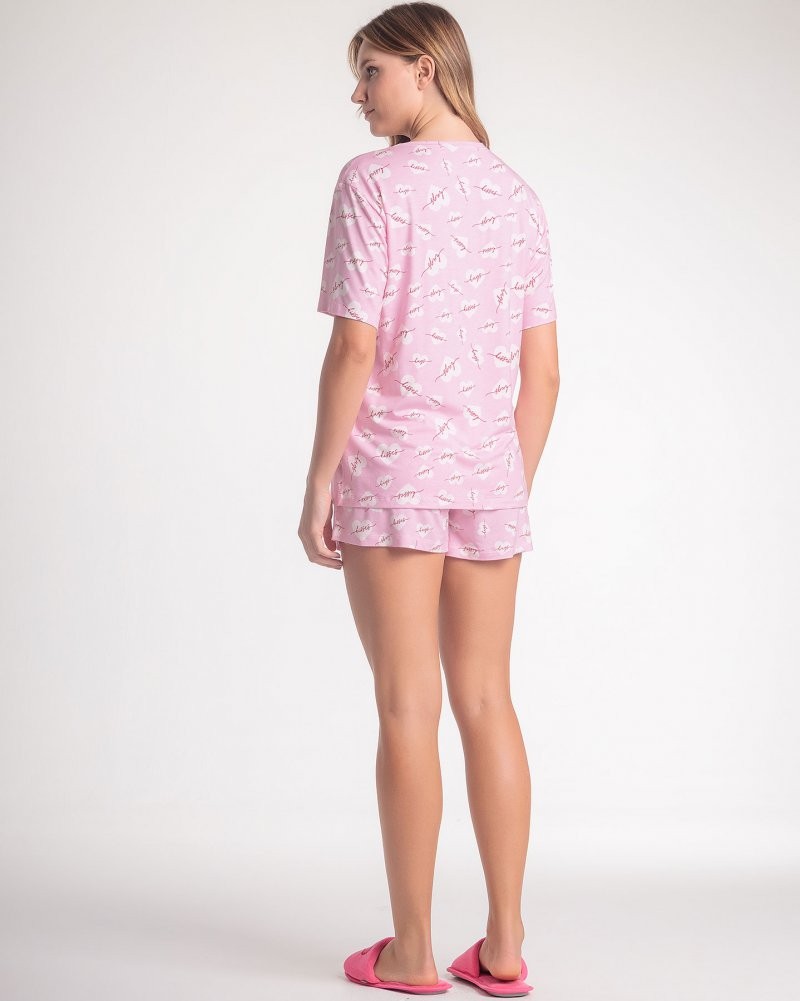 Pijama Feminino Manga Curta Com Shorts