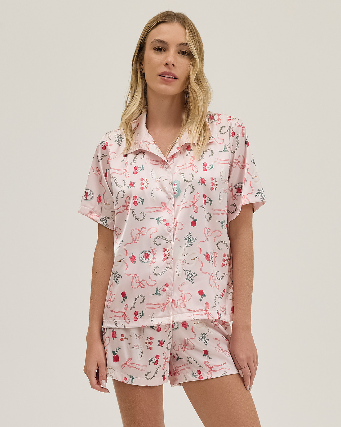 Pijama Feminino Manga Curta Americano Com Shorts