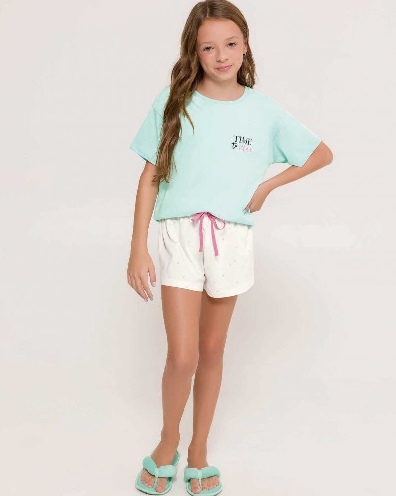 Pijama Feminino Infantil Manga Curta com Shorts