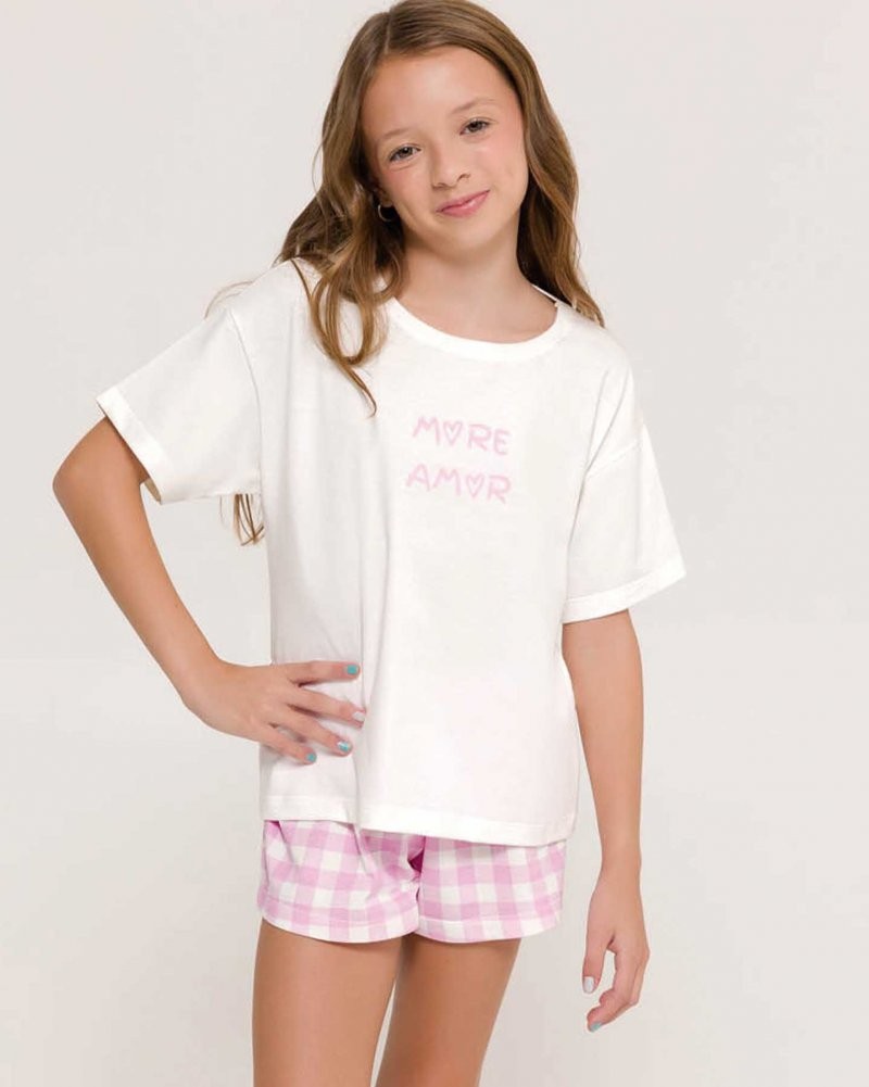 Pijama Feminino Infantil Manga Curta com Shorts