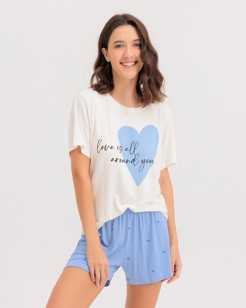 Pijama Feminino Manga Curta Com Shorts