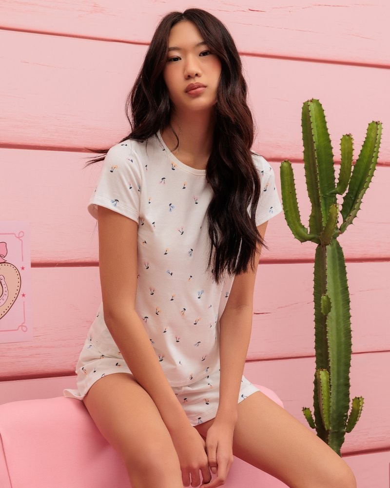 Pijama Feminino Manga Curta Com Shorts