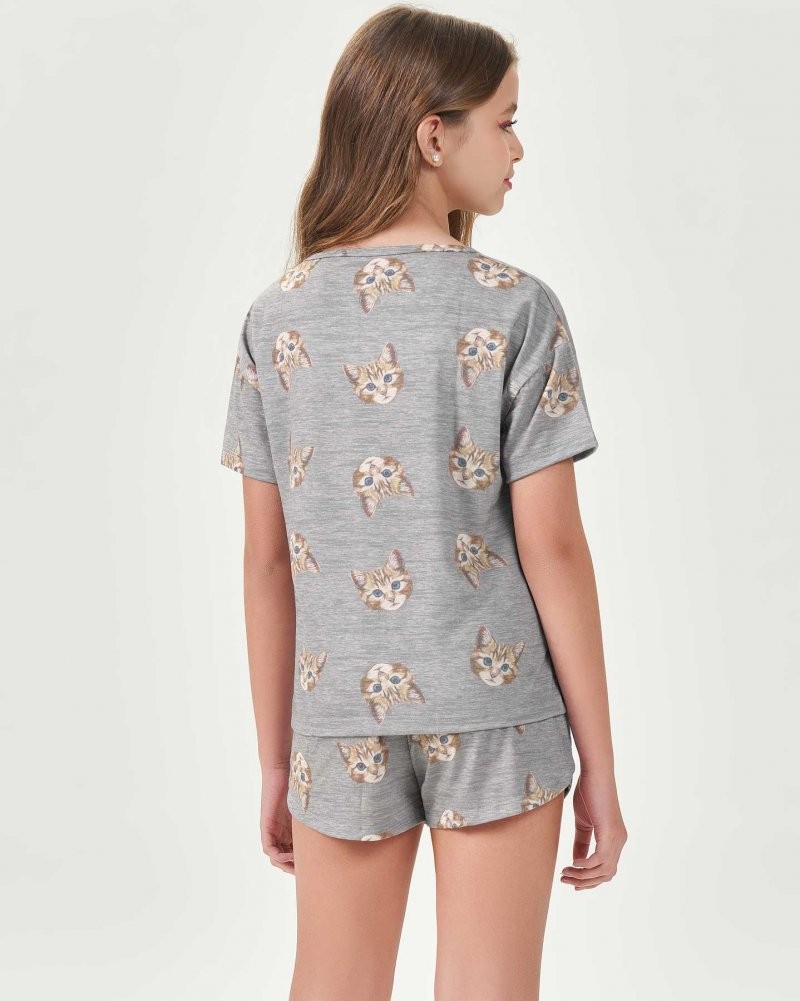 Pijama Infantil Feminino Manga Curta Com Shorts