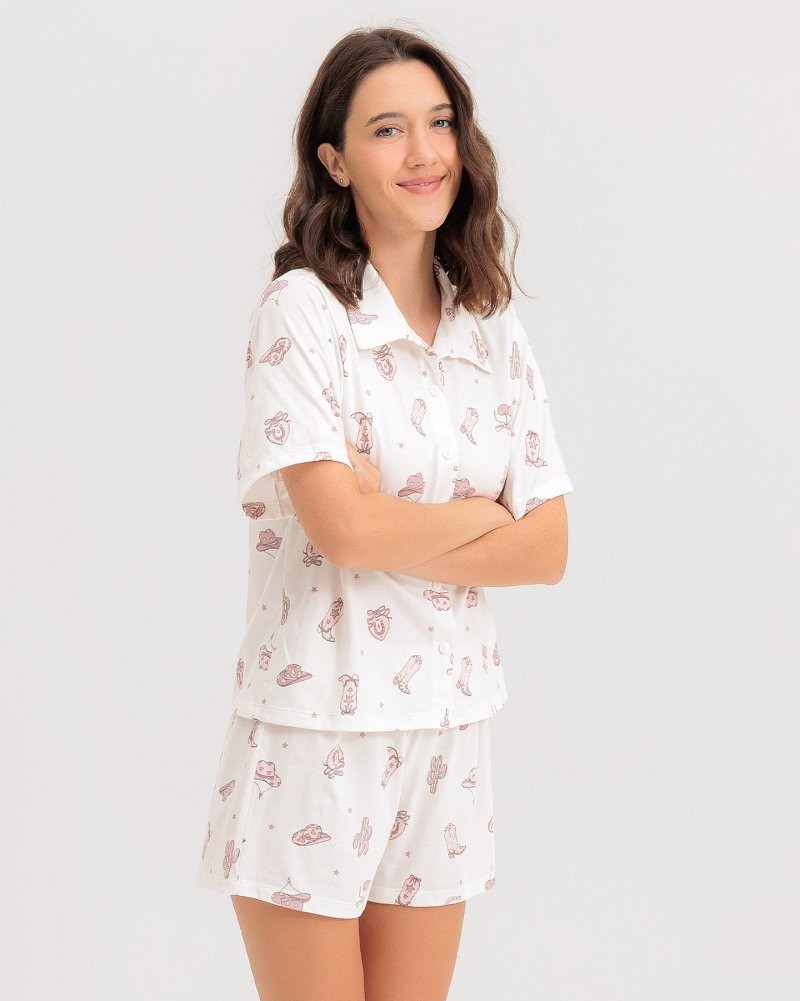 Pijama Feminino Manga Curta Americano Com Shorts