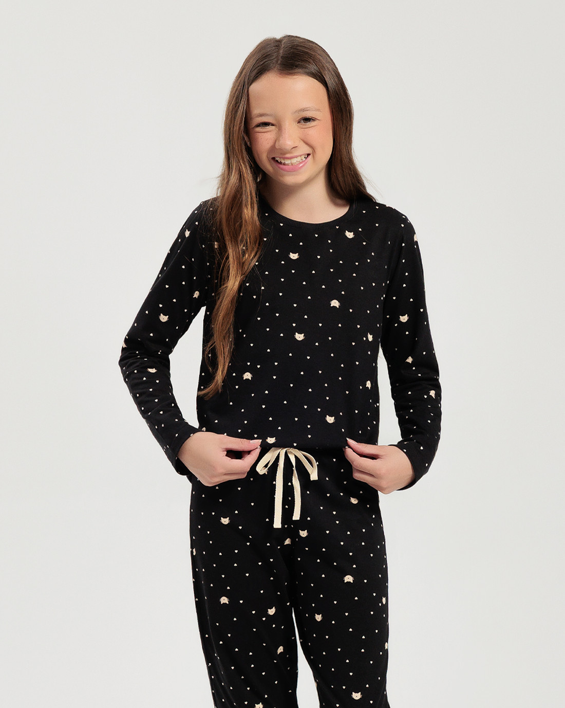 Pijama Feminino Infantil Manga Longa Com Calça Pijama Feminino Infantil Manga Longa Com Calça