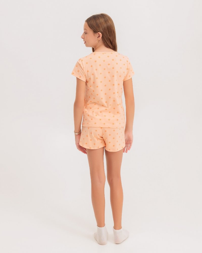 Pijama Infantil Feminino Manga Curta Com Shorts