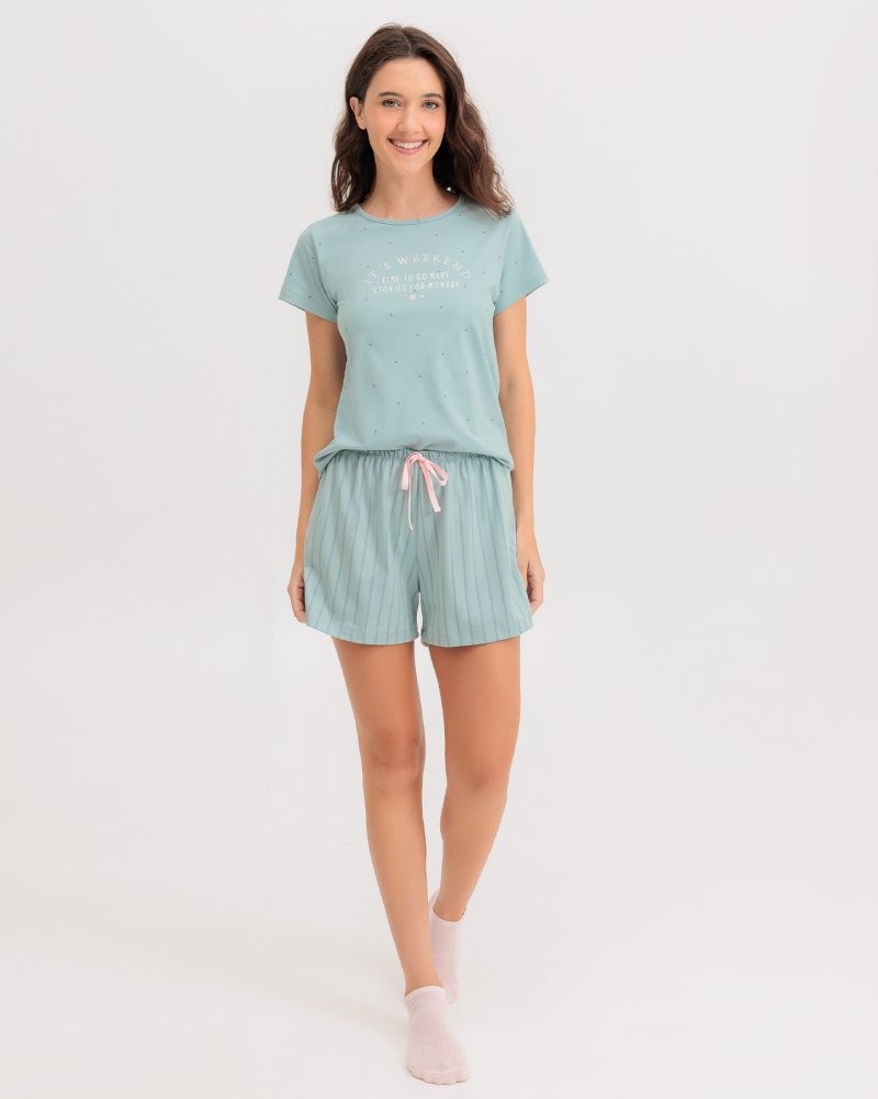 Pijama Feminino Manga Curta Com Shorts