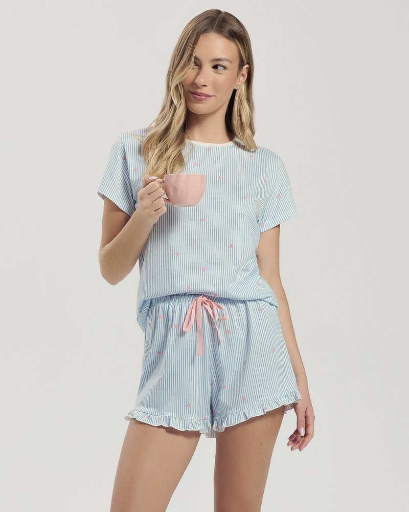 Pijama Feminino Manga Curta Com Shorts