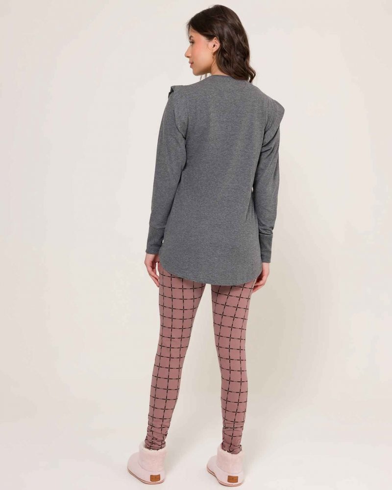 Pijama Manga Longa Com Legging Feminino Pijama Manga Longa Com Legging Feminino