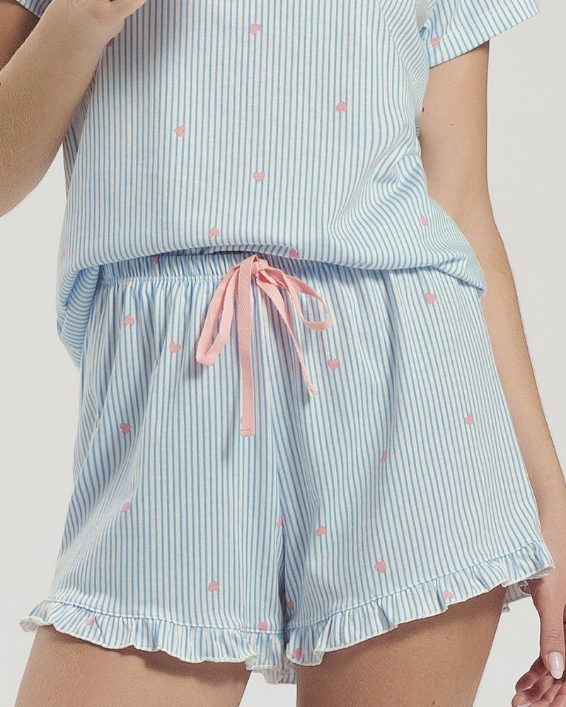Pijama Feminino Manga Curta Com Shorts