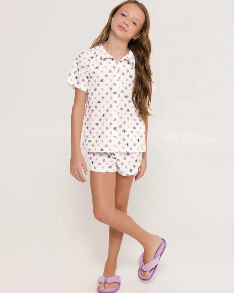 Pijama Feminino Infantil Manga Curta Americano com Shorts