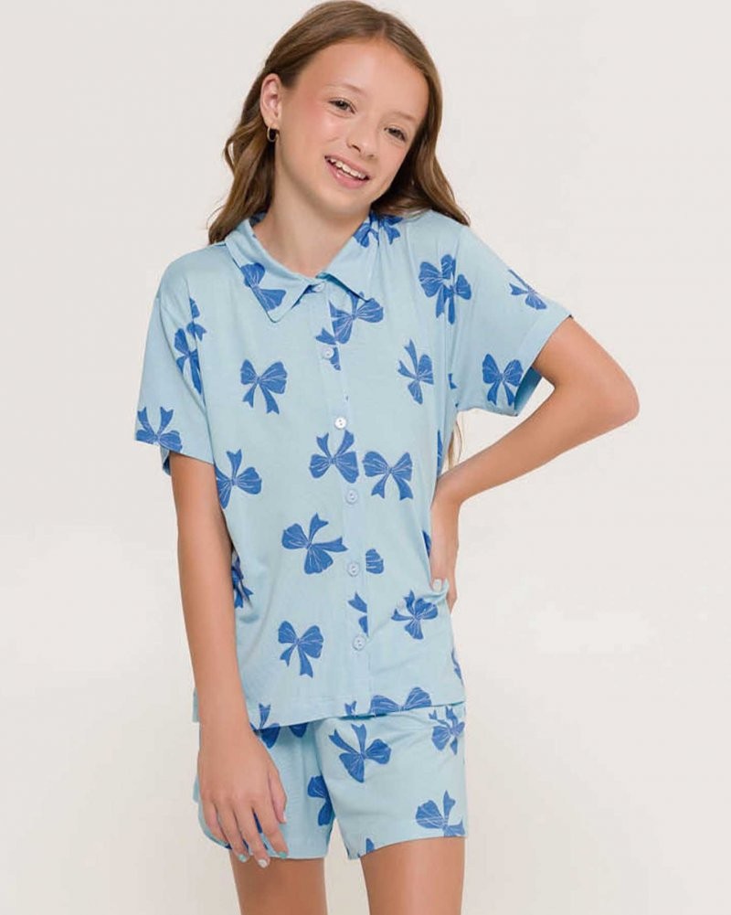 Pijama Feminino Infantil Manga Curta Americano com Shorts