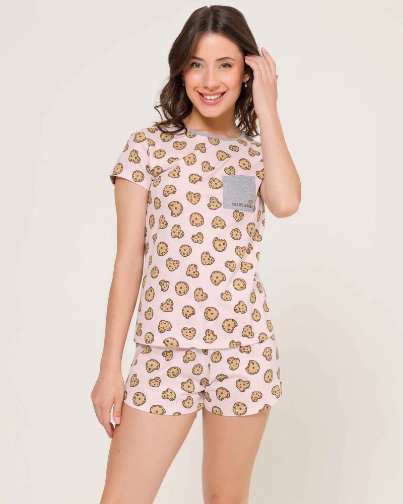 Pijama Feminino Manga Curta Com Shorts
