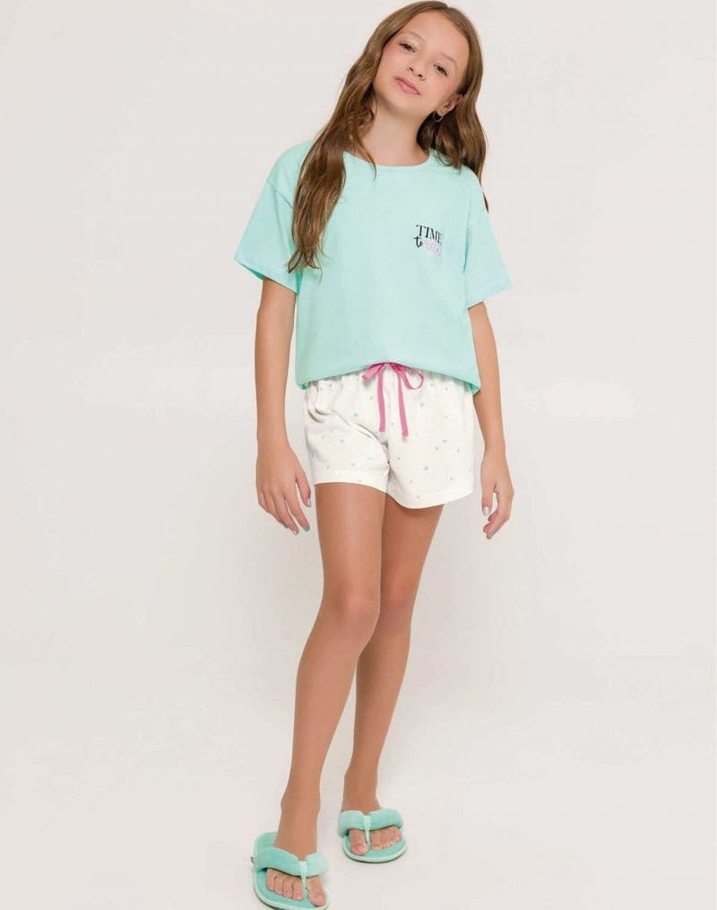Pijama Feminino Infantil Manga Curta com Shorts