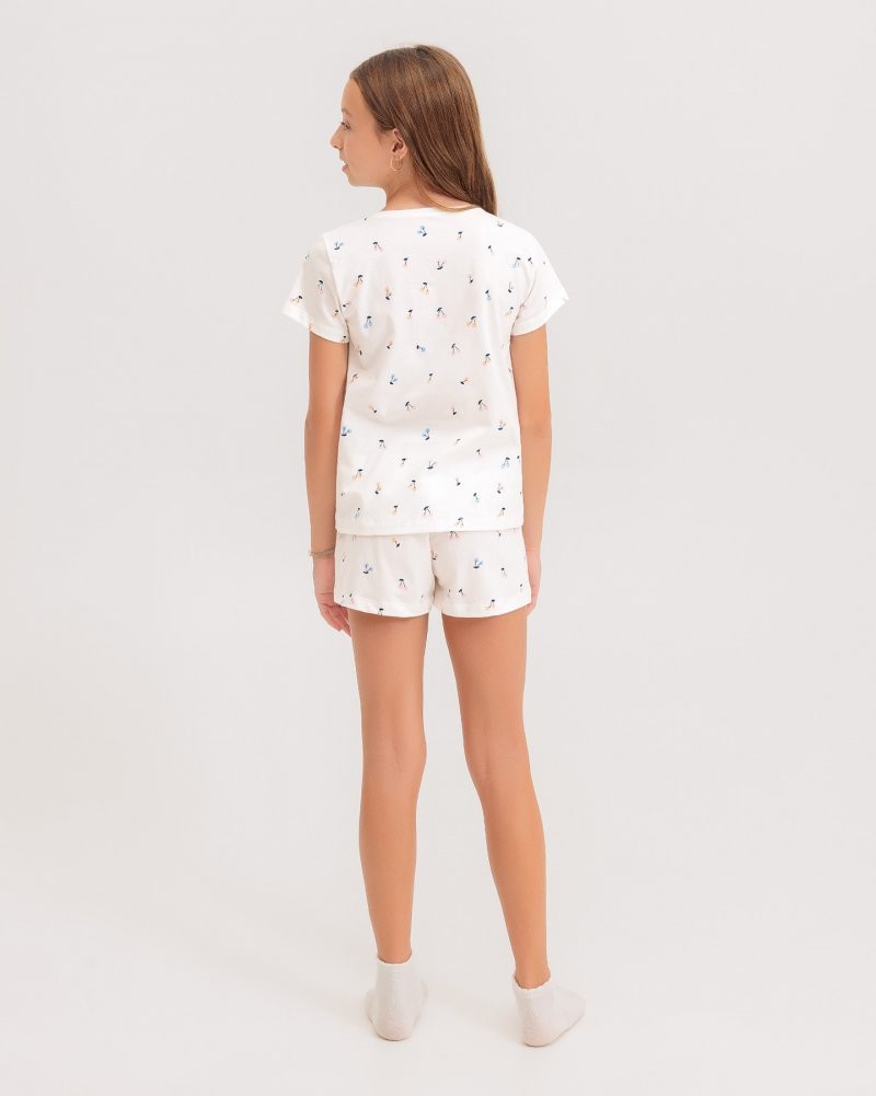 Pijama Infantil Feminino Manga Curta Com Shorts