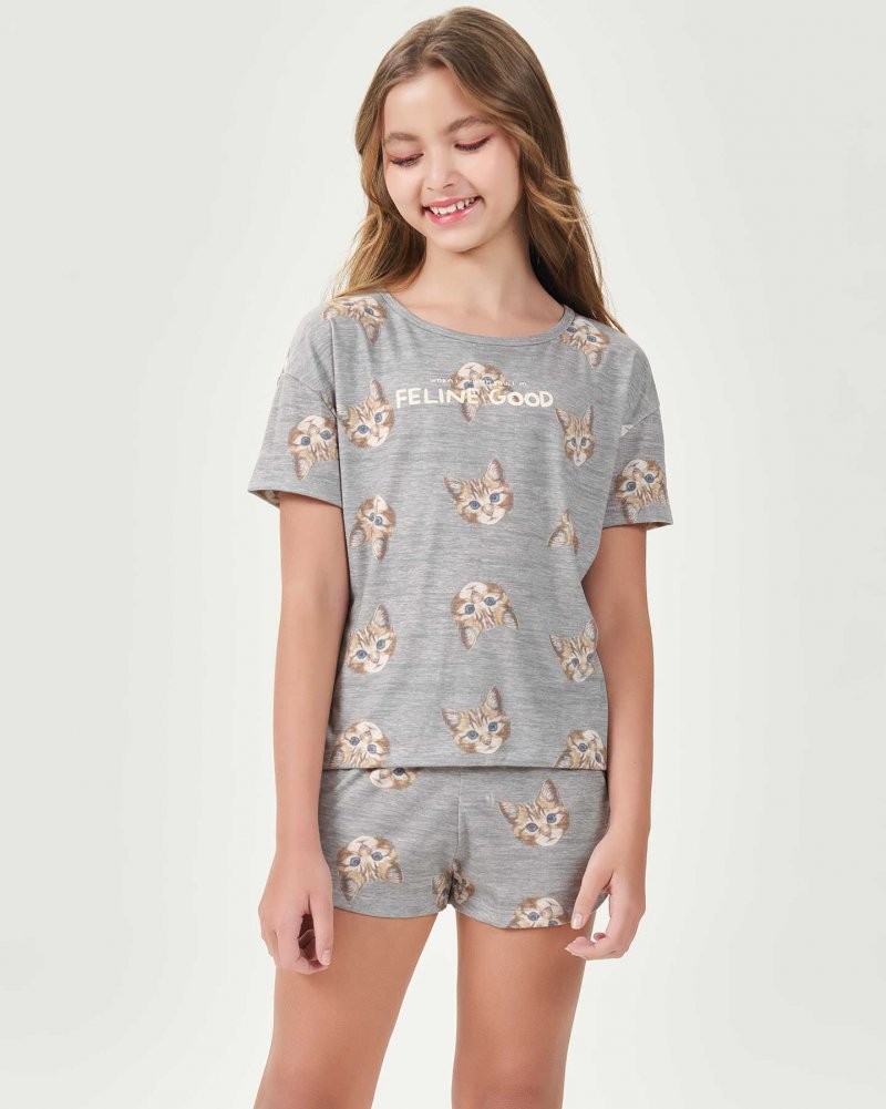 Pijama Infantil Feminino Manga Curta Com Shorts