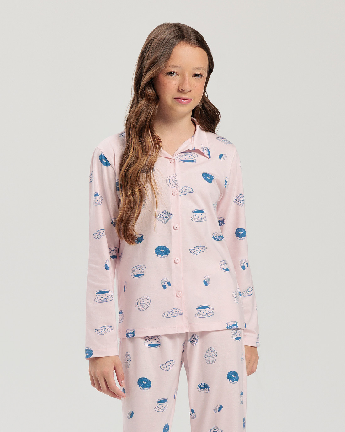 Pijama Feminino Infantil Manga Longa Americano Com Calça Pijama Feminino Infantil Manga Longa Americano Com Calça