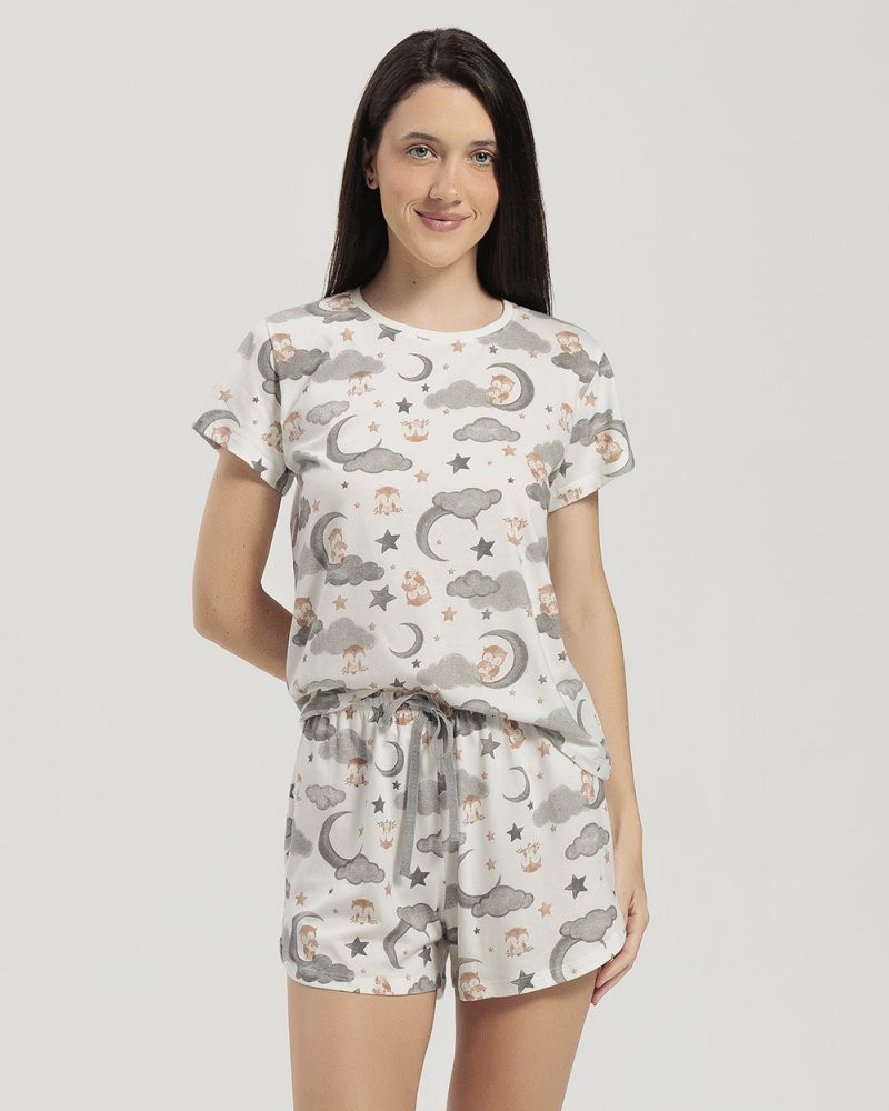 Pijama Feminino Manga Curta Com Shorts