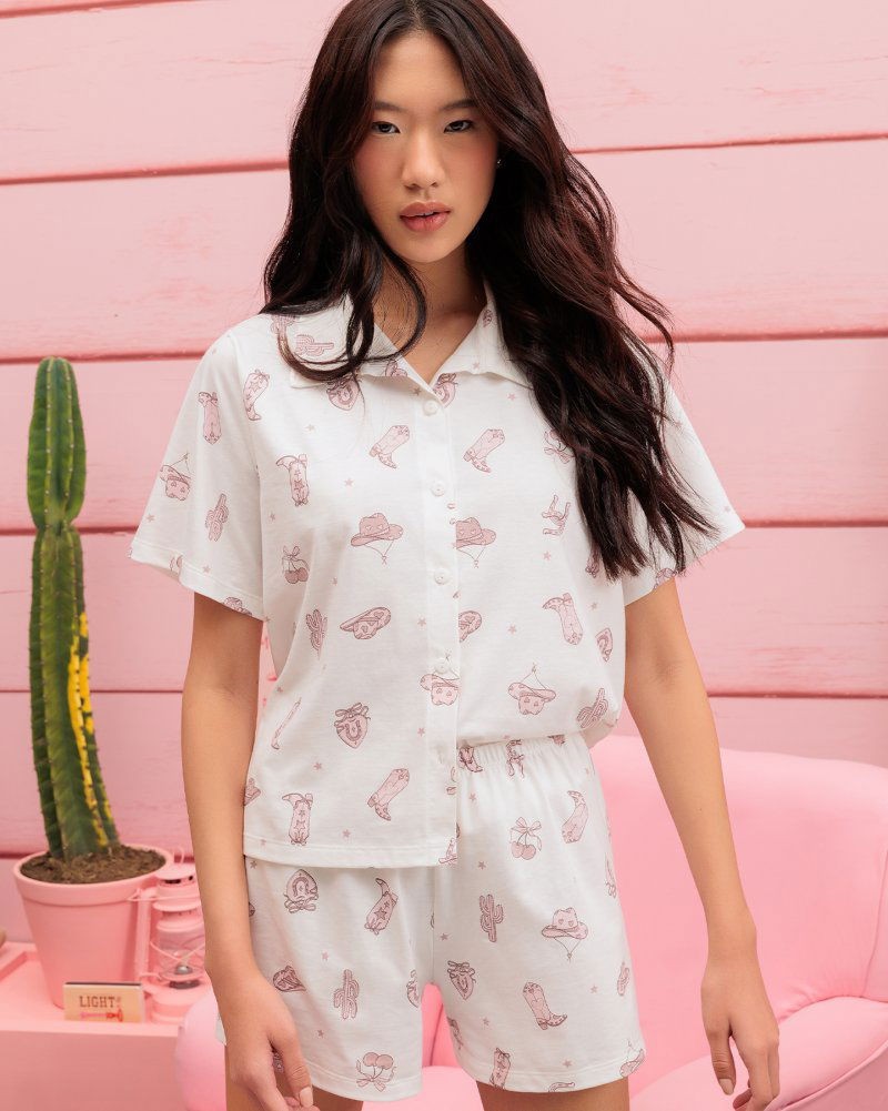 Pijama Feminino Manga Curta Americano Com Shorts