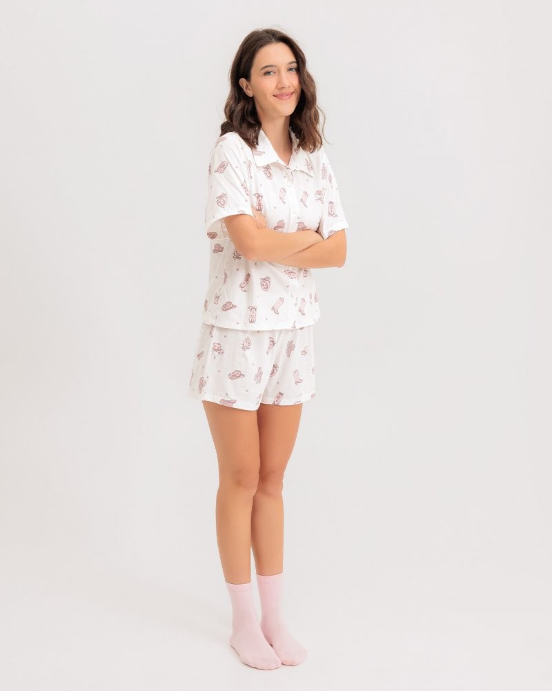 Pijama Feminino Manga Curta Americano Com Shorts
