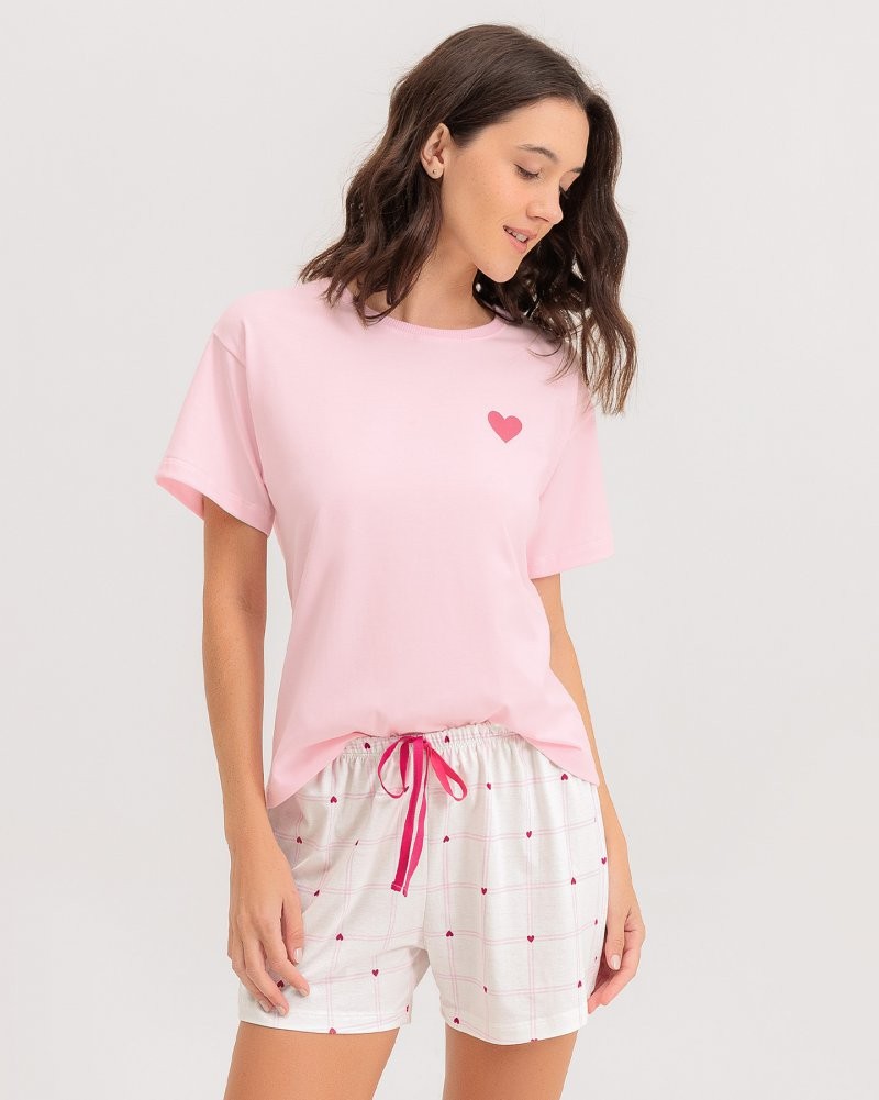 Pijama Feminino Manga Curta Com Shorts