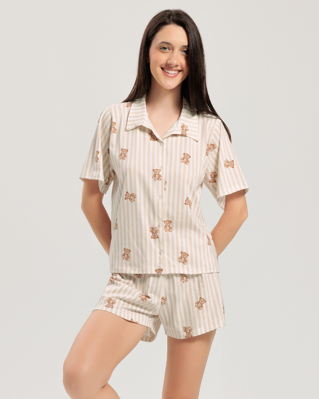 Pijama Feminino Manga Curta Americano Com Shorts