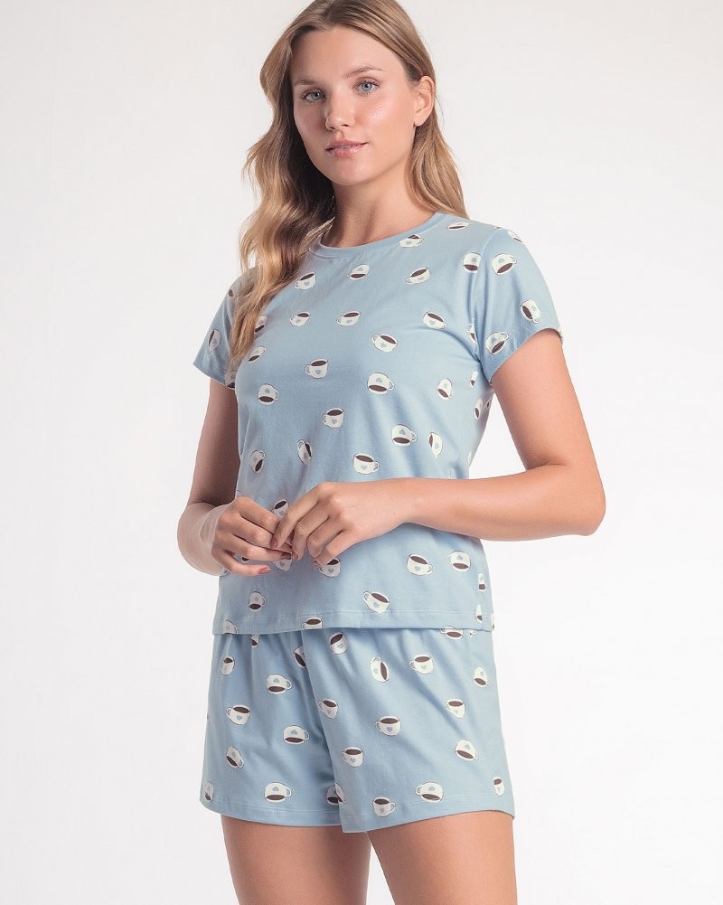 Pijama Feminino Manga Curta Com Shorts