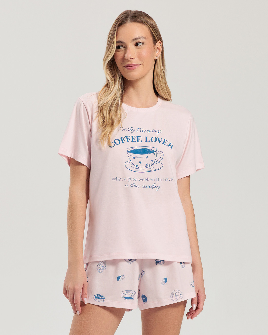 Pijama Feminino Manga Curta Com Shorts
