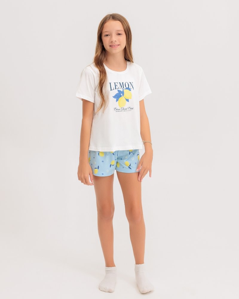 Pijama Infantil Feminino Manga Curta Com Shorts