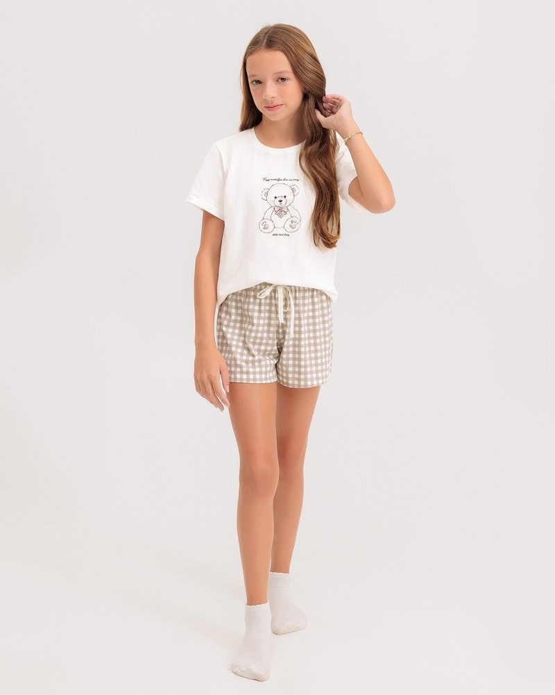 Pijama Infantil Feminino Manga Curta Com Shorts