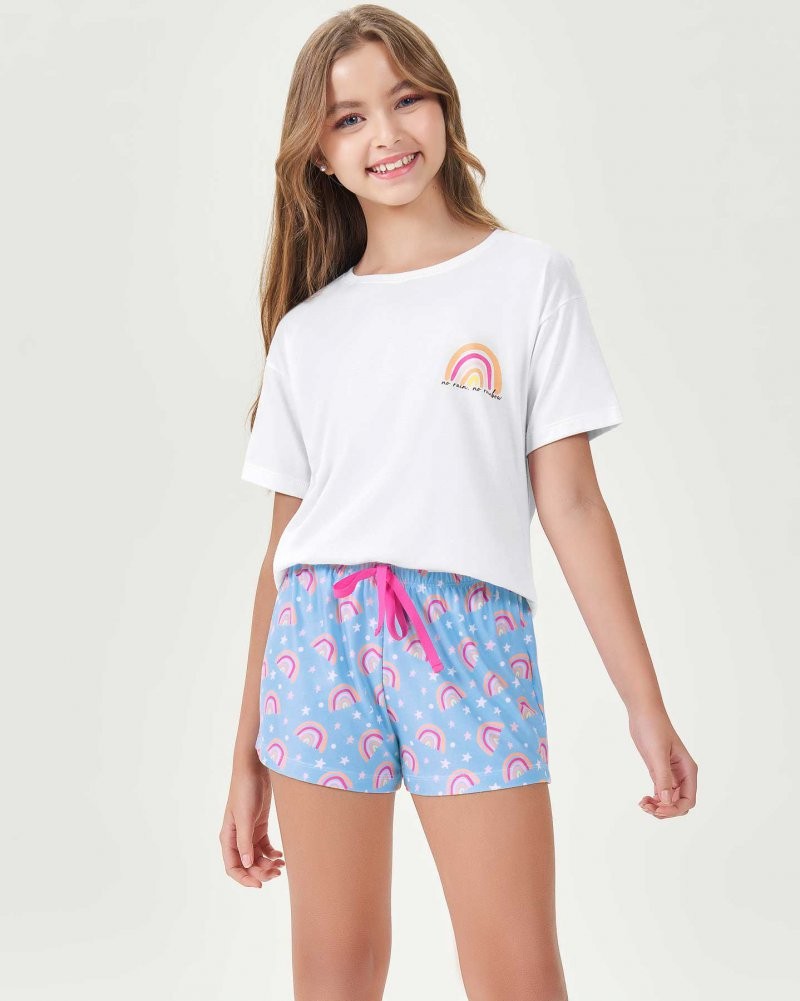 Pijama Infantil Feminino Manga Curta Com Shorts