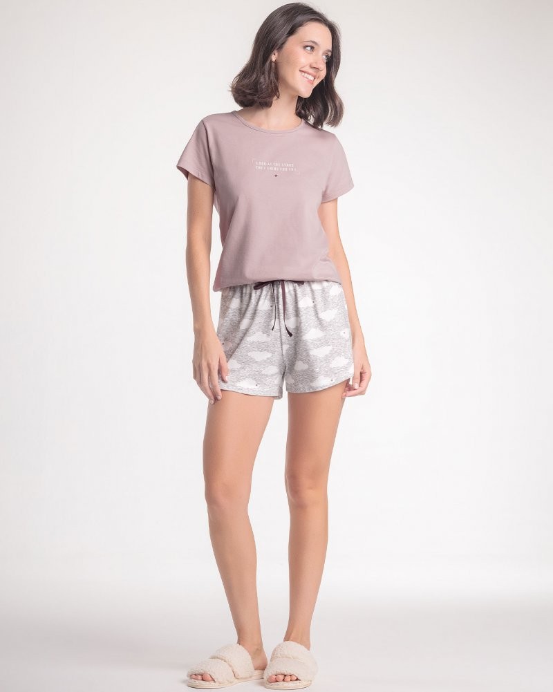 Pijama Feminino Manga Curta com Shorts Pijama Feminino Manga Curta com Shorts