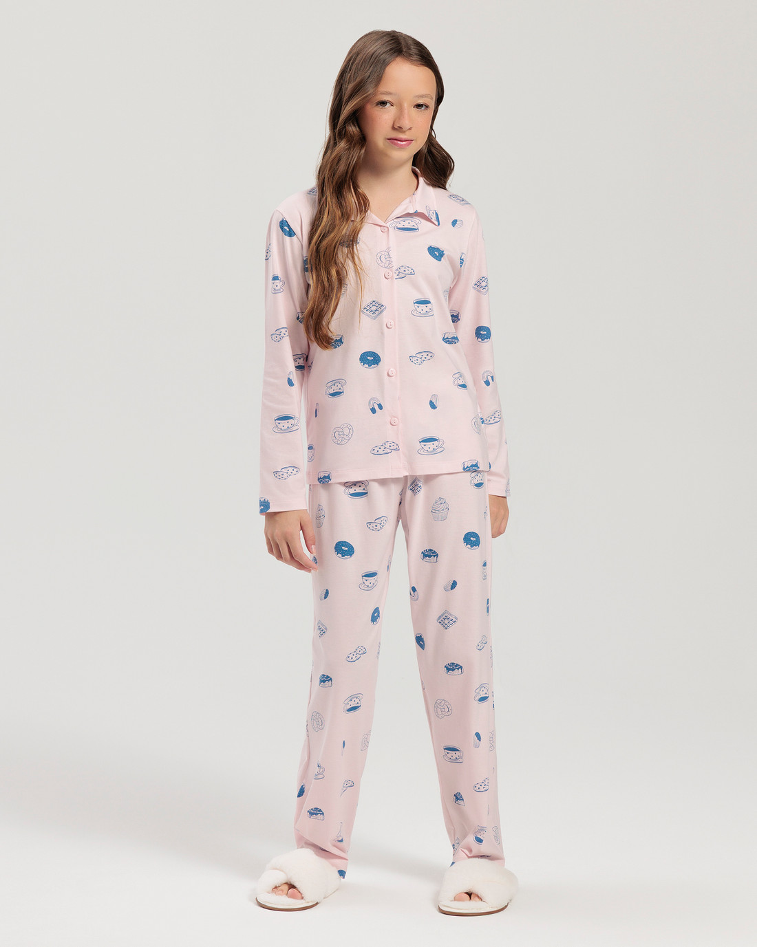 Pijama Feminino Infantil Manga Longa Americano Com Calça Pijama Feminino Infantil Manga Longa Americano Com Calça