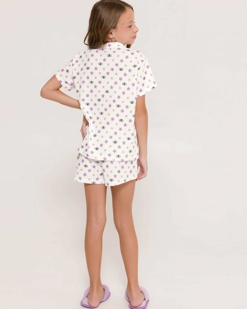 Pijama Feminino Infantil Manga Curta Americano com Shorts