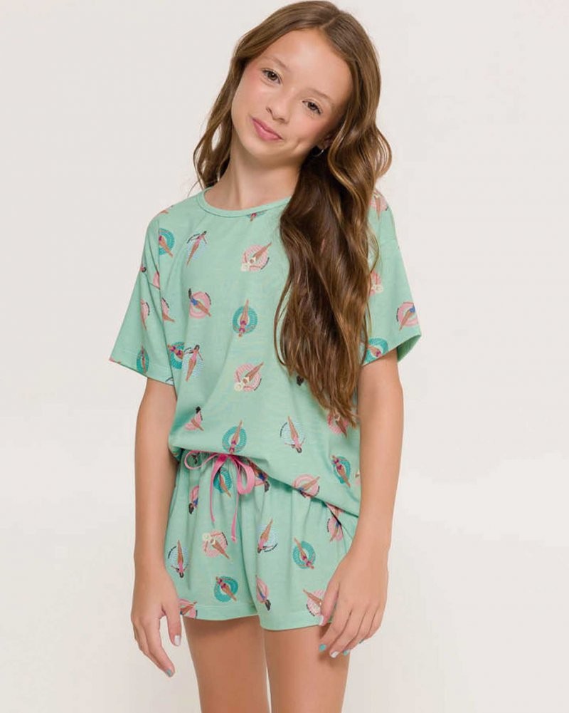 Pijama Feminino Infantil Manga Curta com Shorts
