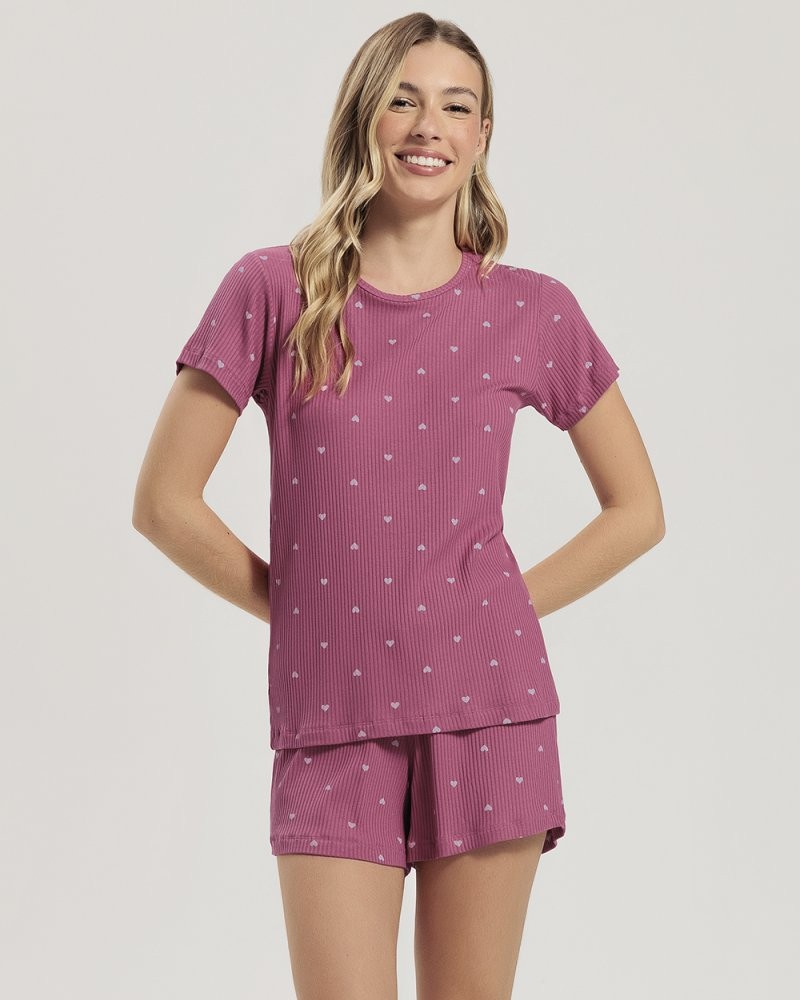Pijama Feminino Manga Curta Com Shorts