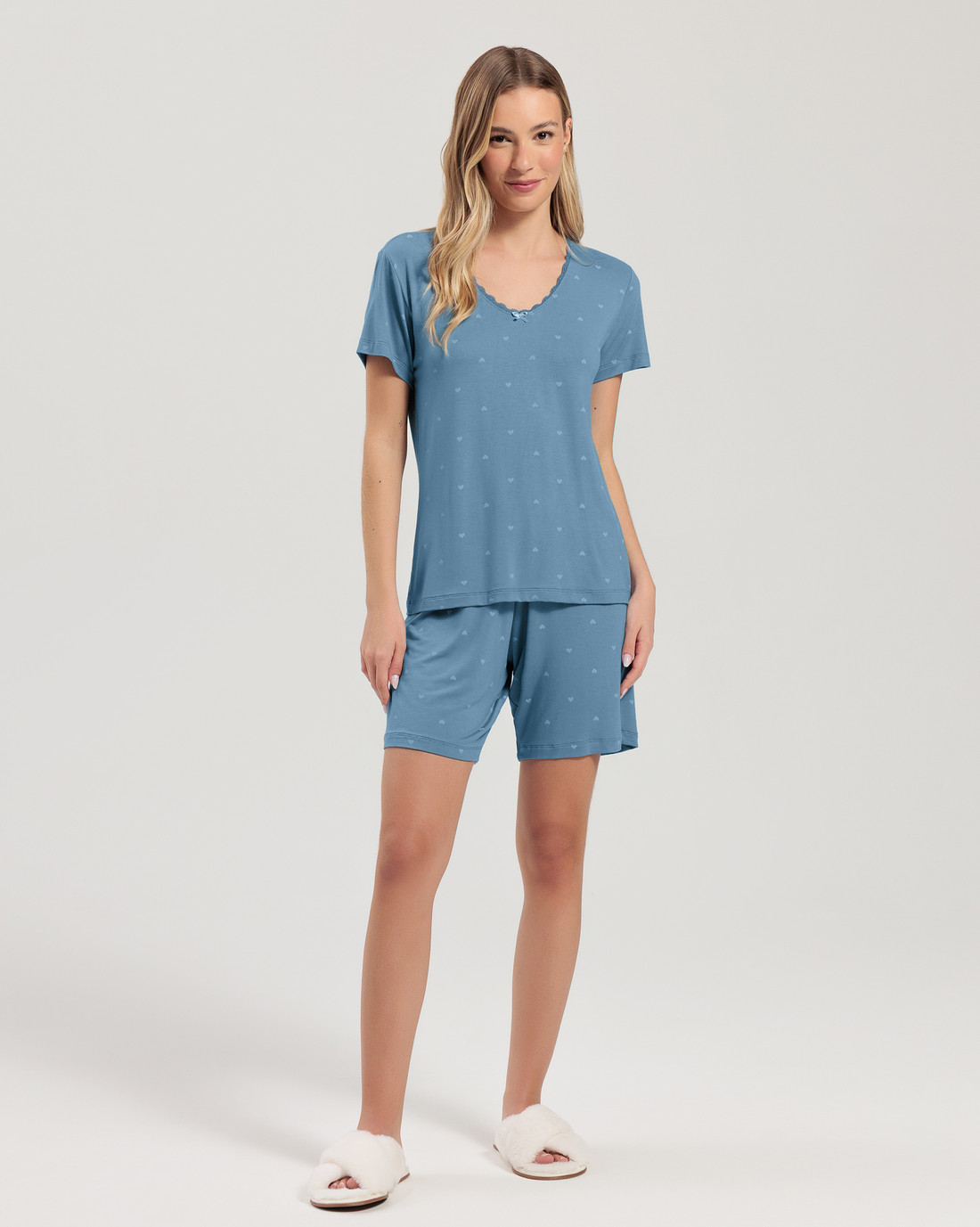 Pijama Feminino Manga Curta Com Bermuda Pijama Feminino Manga Curta Com Bermuda