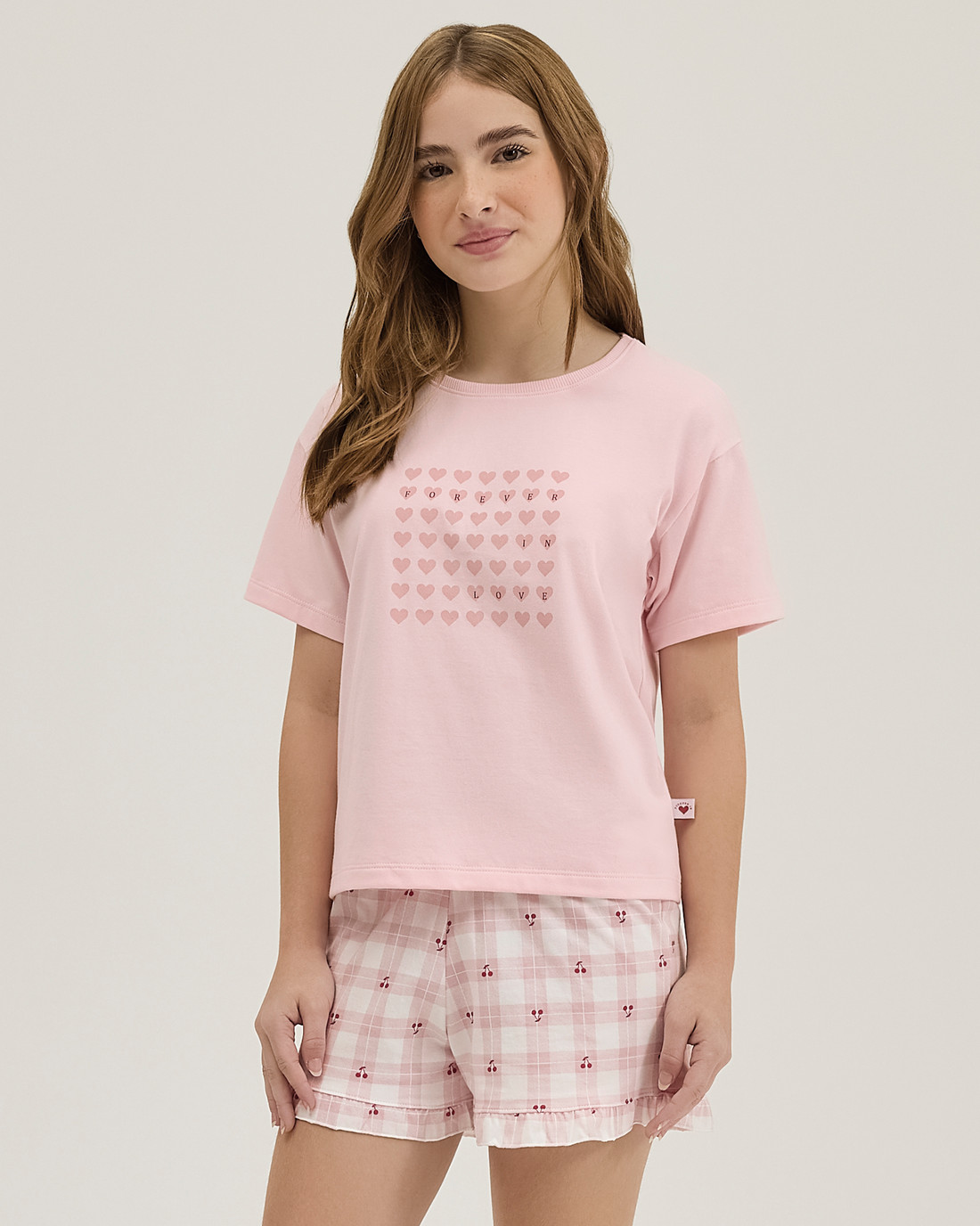 Pijama Feminino Infantil Manga Curta Com Shorts