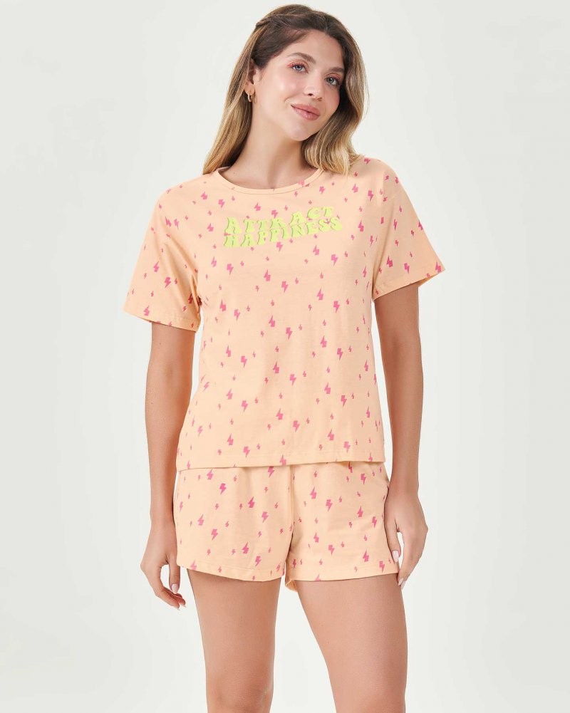 Pijama Feminino Manga Curta Com Shorts