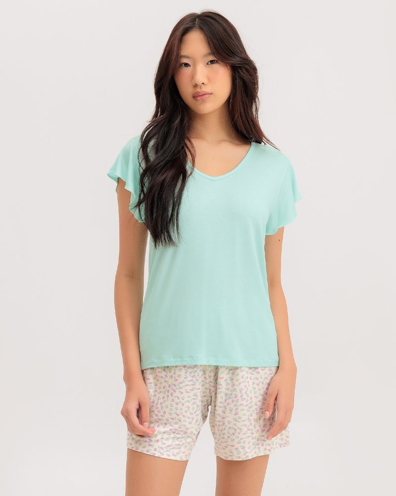 Pijama Feminino Manga Curta Com Shorts