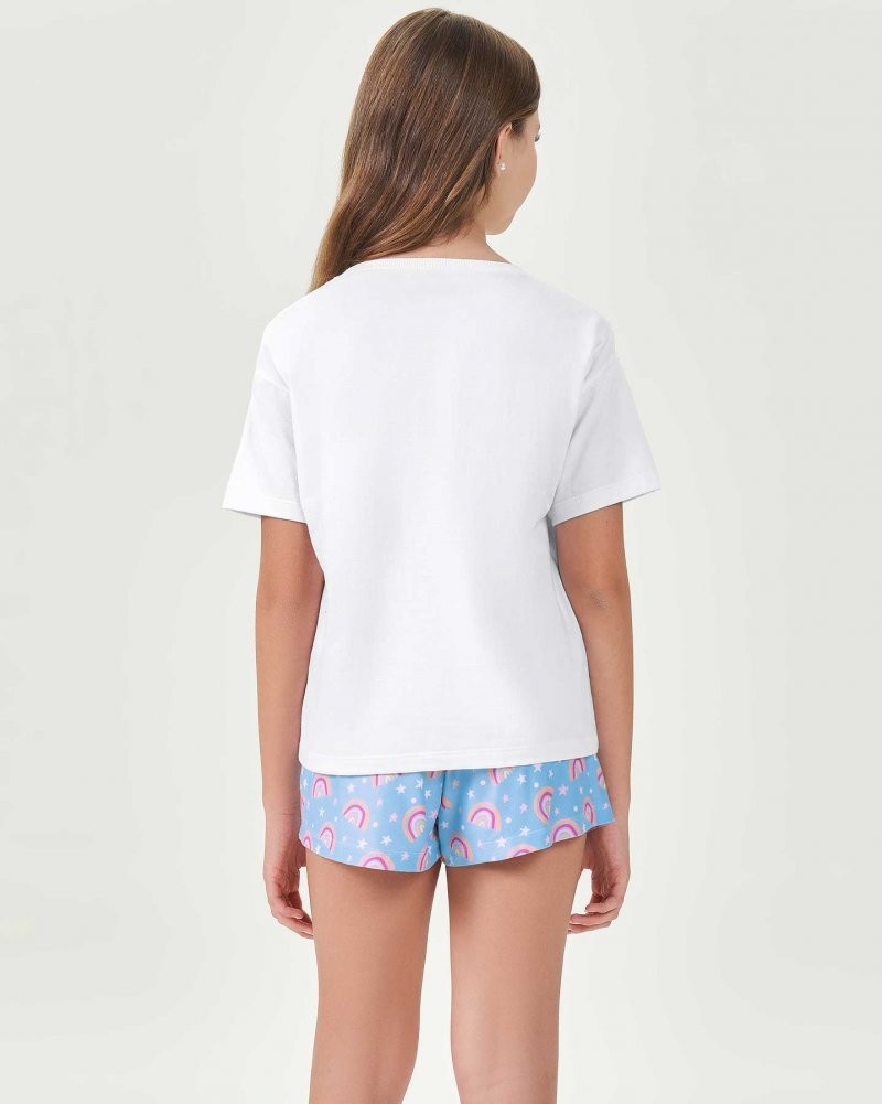 Pijama Infantil Feminino Manga Curta Com Shorts