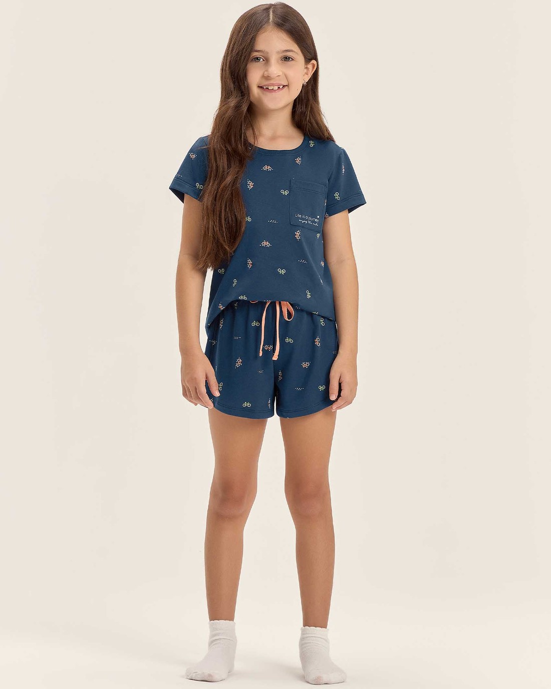 Pijama Feminino Infantil Manga Curta Com Shorts Pijama Feminino Infantil Manga Curta Com Shorts
