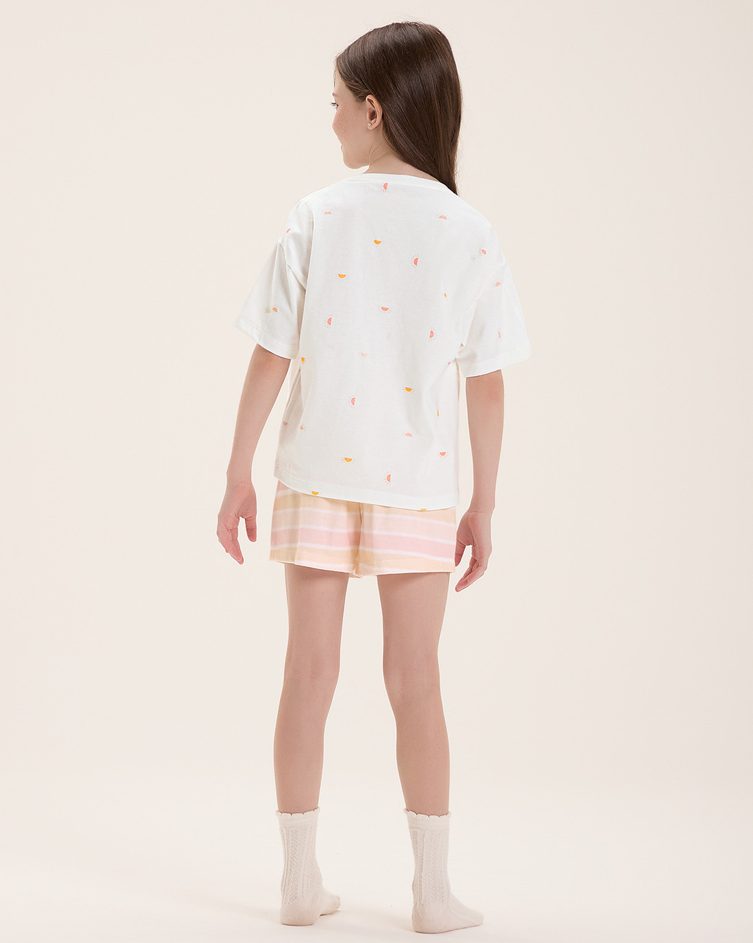 Pijama Infantil Feminino Manga Curta Com Shorts