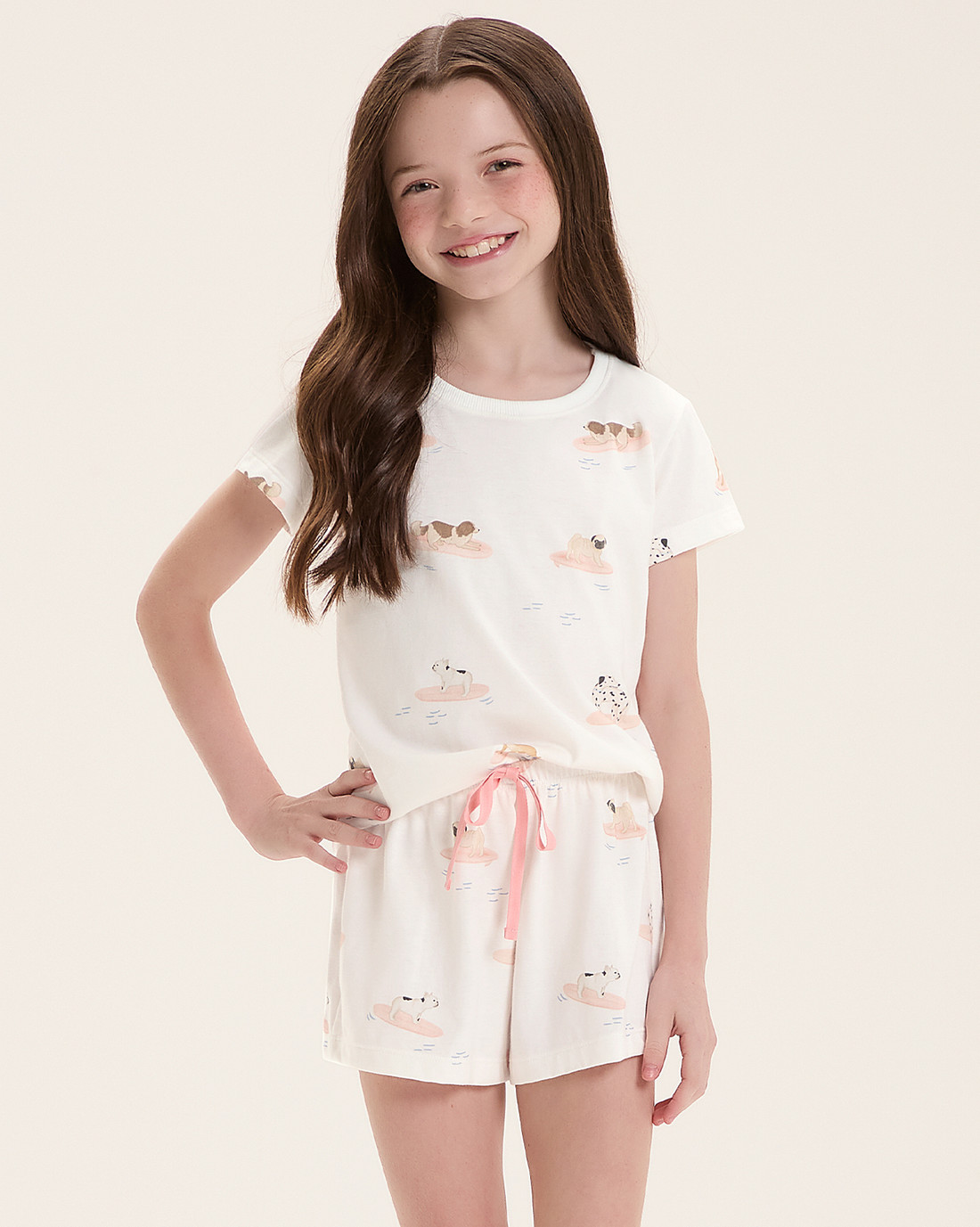 Pijama Infantil Feminino Manga Curta Com Shorts