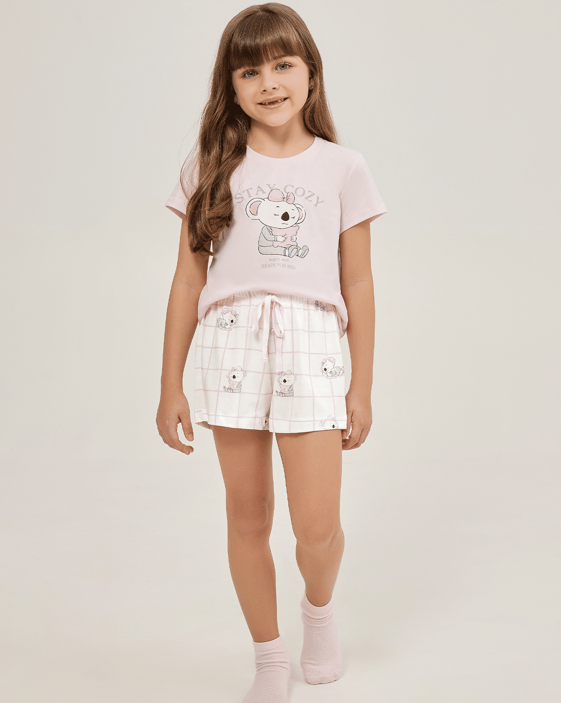 Pijama Feminino Infantil Manga Curta Com Short Pijama Feminino Infantil Manga Curta Com Short