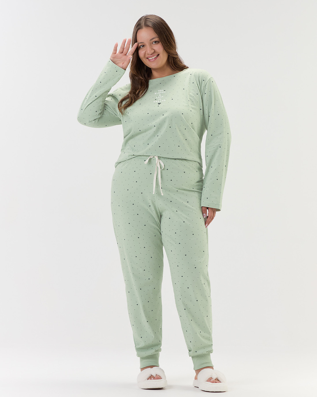 Pijama Feminino Manga Longa Com Calça Plus Size