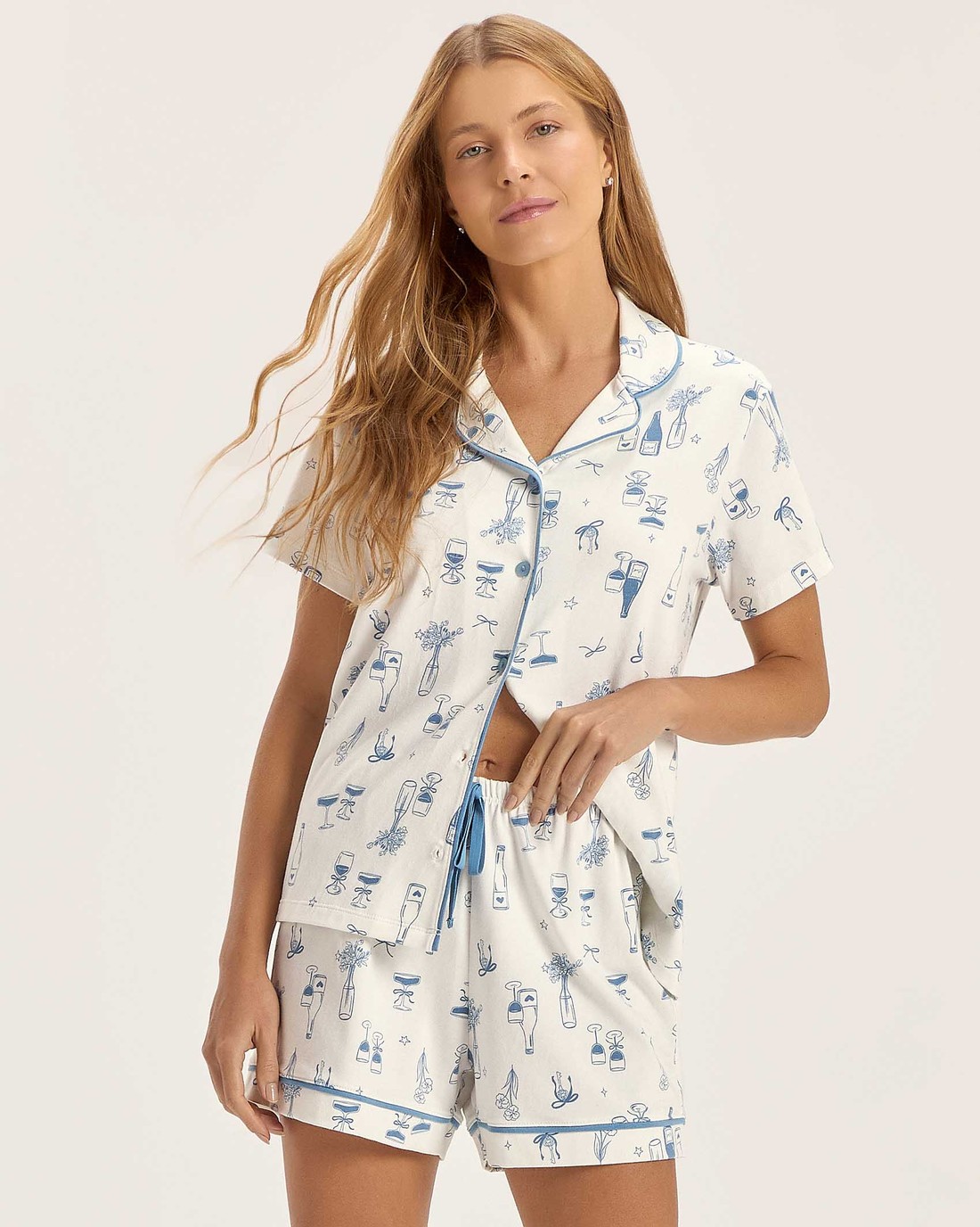 Pijama Feminino Manga Curta Americano Com Shorts
