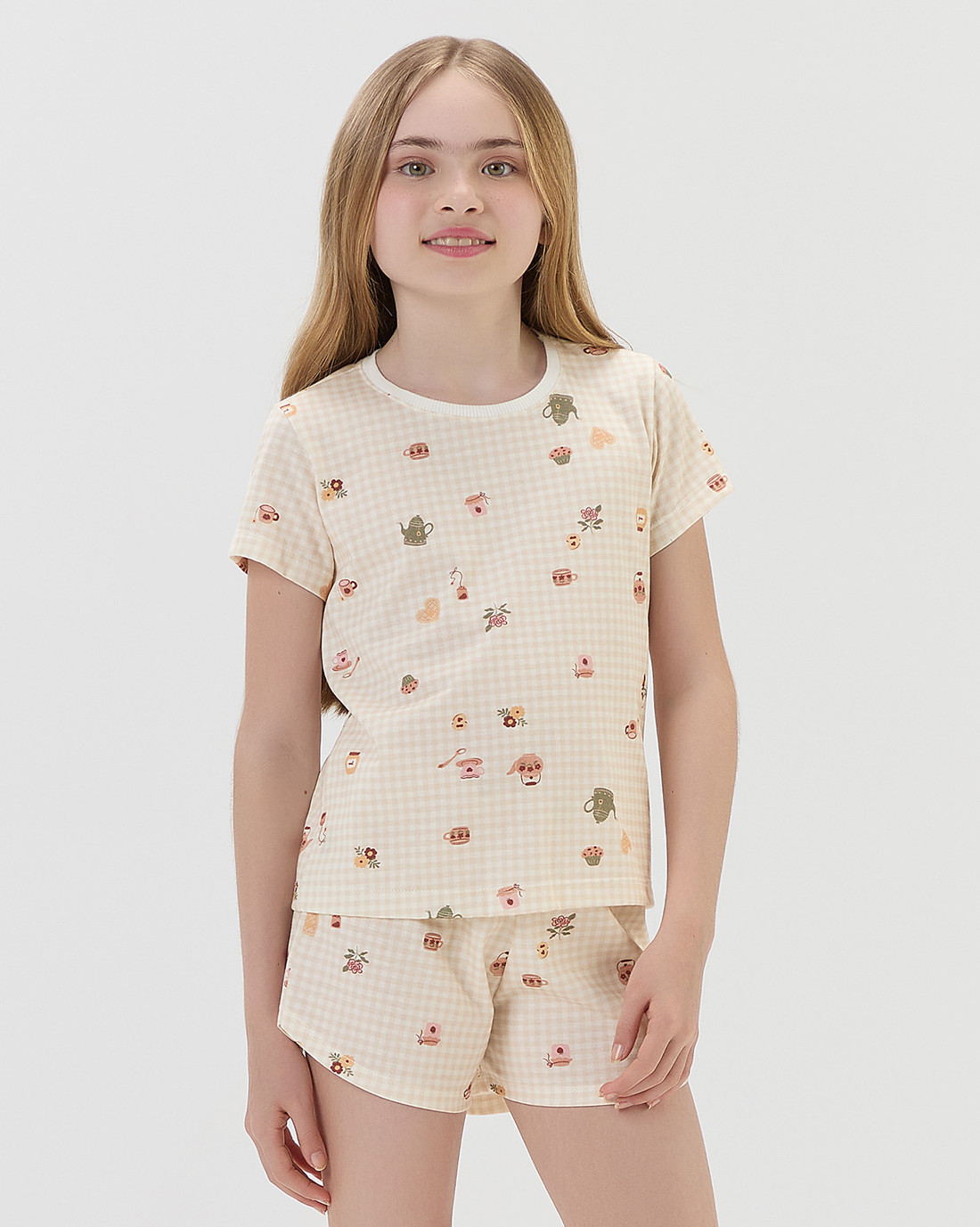Pijama Feminino Infantil Manga Curta Com Shorts Pijama Feminino Infantil Manga Curta Com Shorts