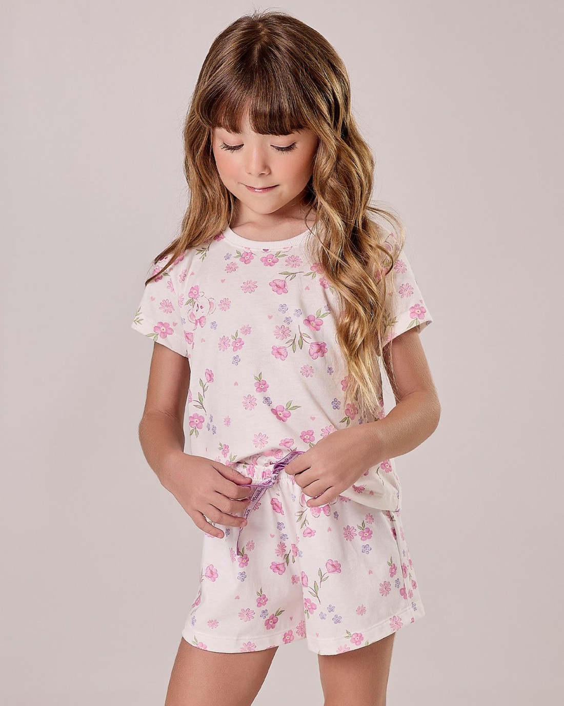 Pijama  Feminino Infantil  Manga Curta Com Shorts